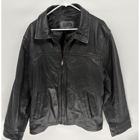 Vintage‎ R&O Pebbled Smooth Genuine Leather Jacket Lined Business Soft Y2K Men L